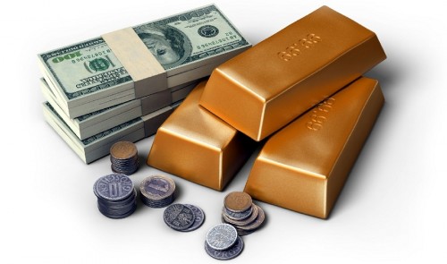 Долари в пачках і злитки золота